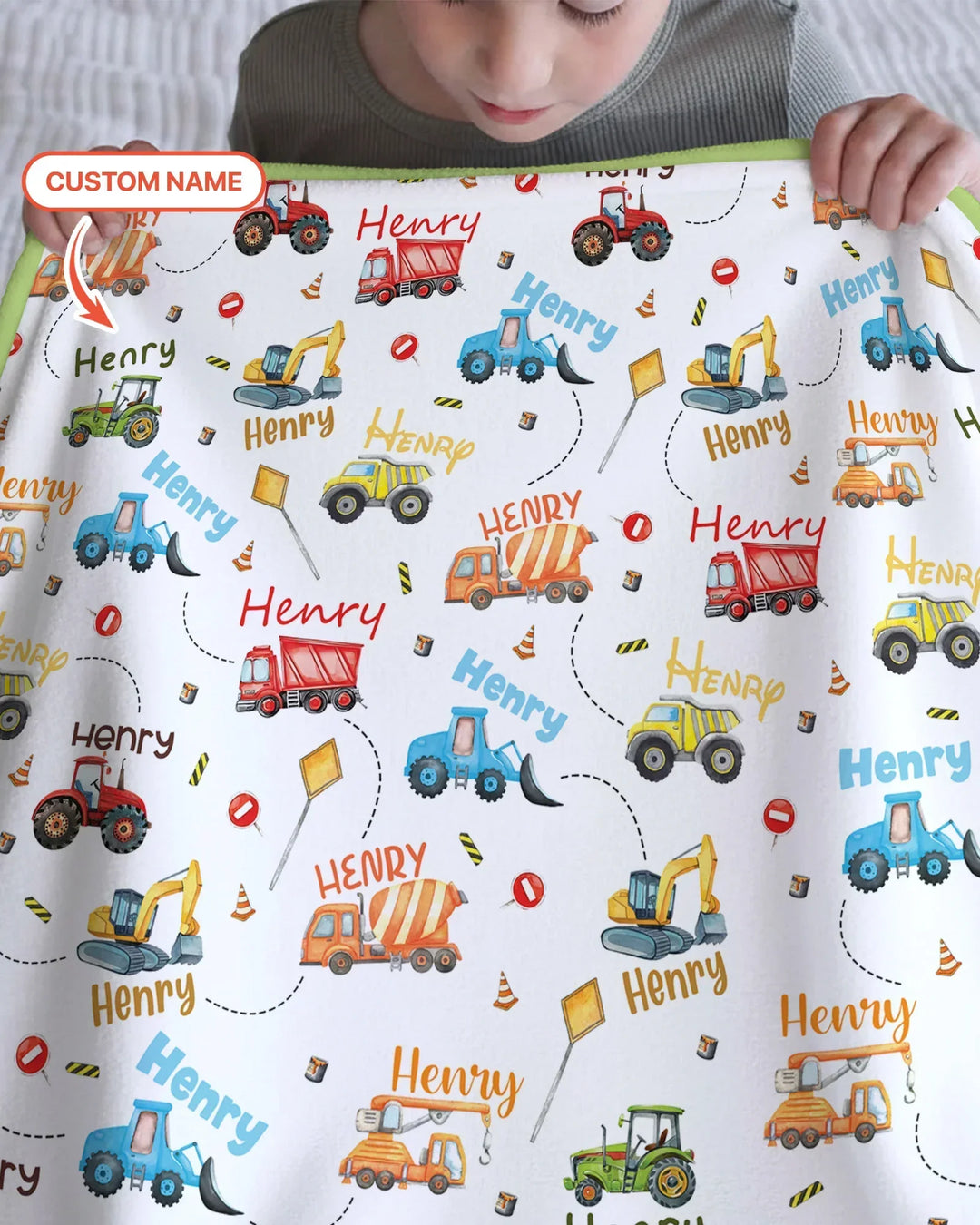 Construction Vehicles Custom Name Bamboo Blanket