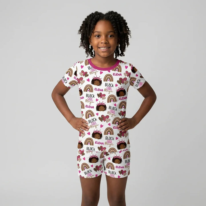 Custom Name Black Girl Magic Bamboo Two Piece Short Sleeve Shorts Pajama Set
