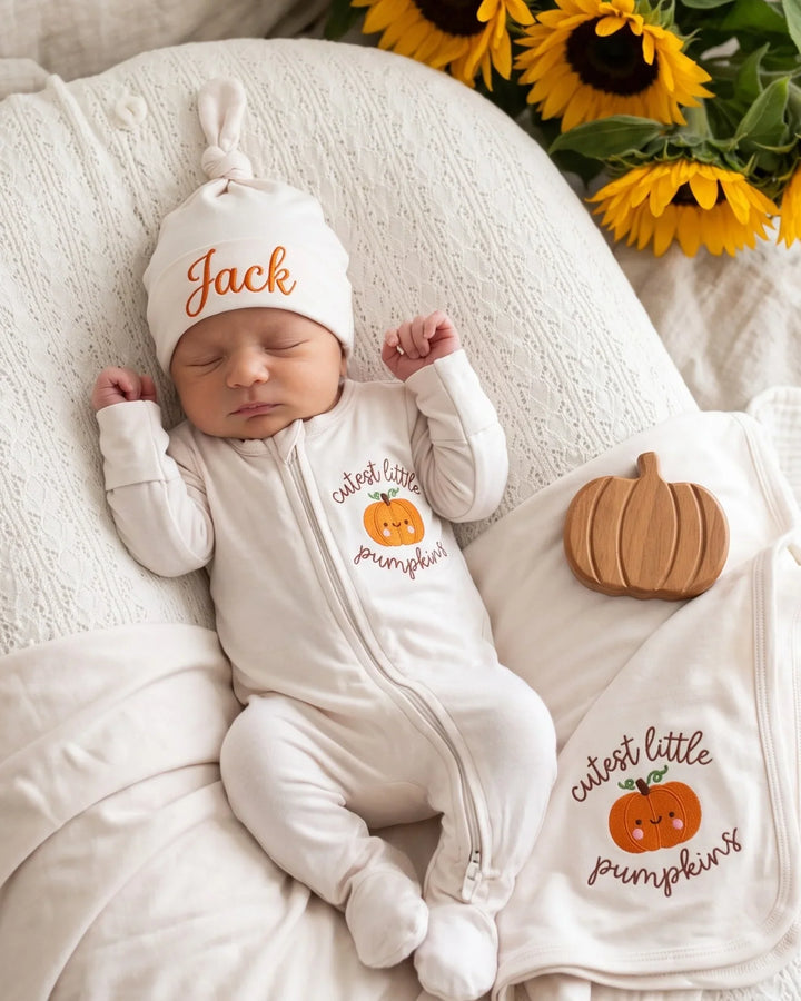 Personalized Cutest Little Pumpkin Embroidered Bamboo Blanket