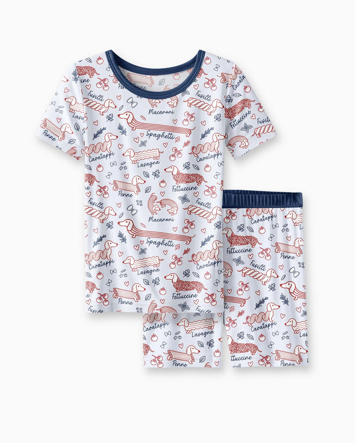 Funny Dachshund Pasta Pups Bamboo Two Piece Short Sleeve Shorts Pajama Set