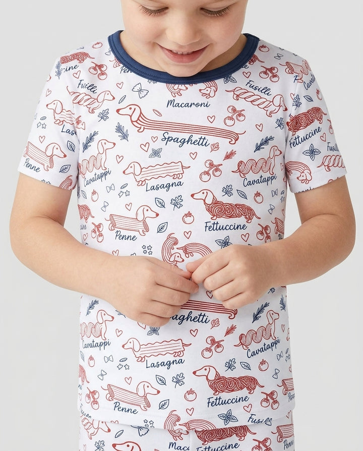 Funny Dachshund Pasta Pups Bamboo Two Piece Short Sleeve Shorts Pajama Set