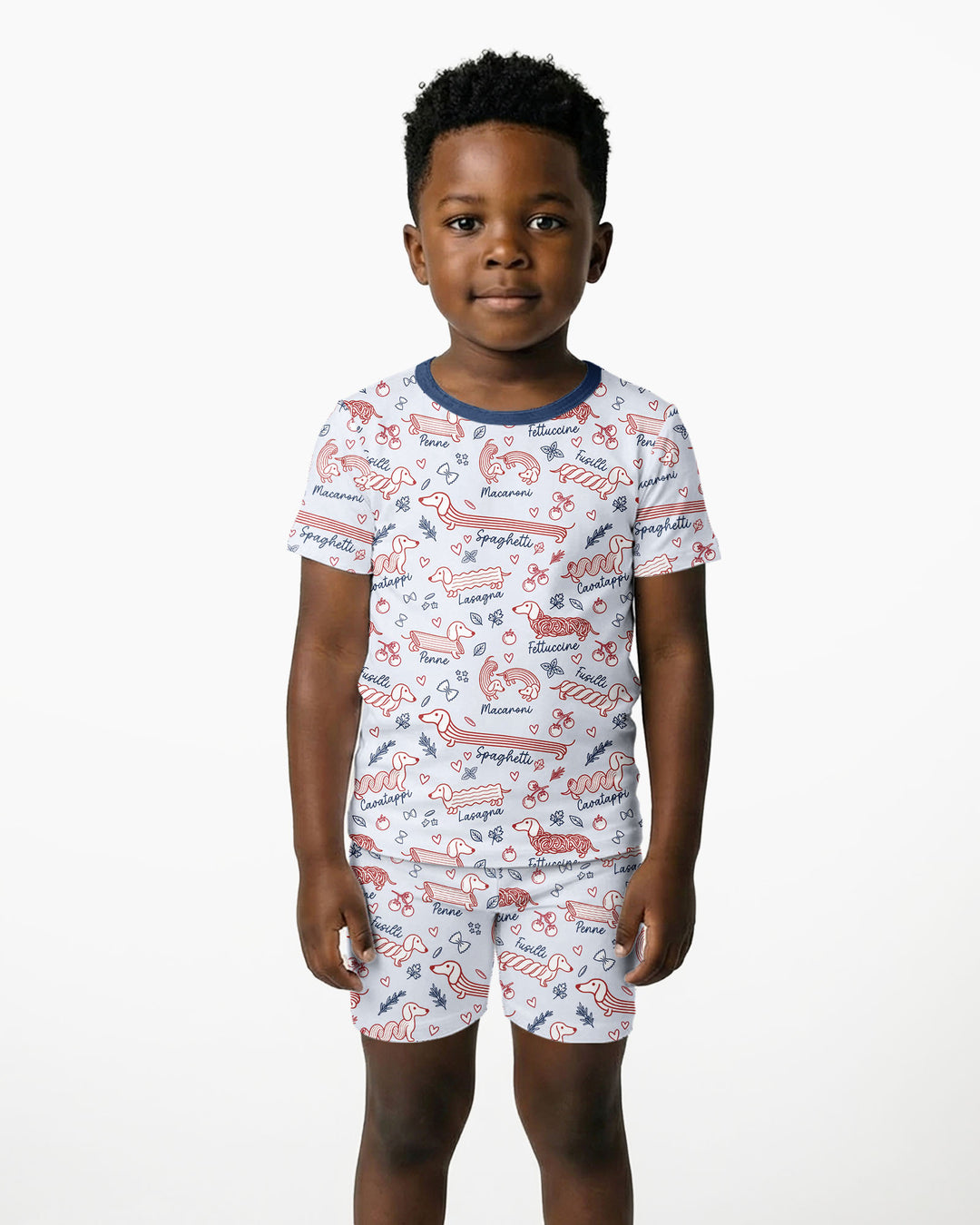 Funny Dachshund Pasta Pups Bamboo Two Piece Short Sleeve Shorts Pajama Set
