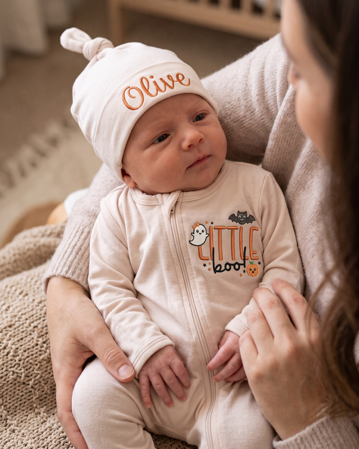 Little Boo Embroidered Bamboo Zipper Footie