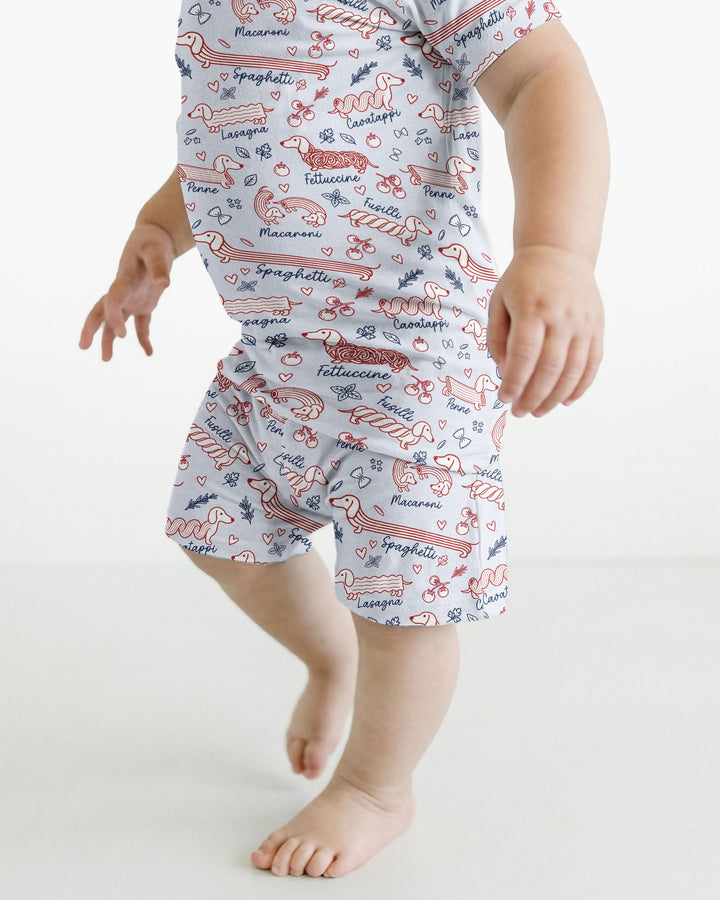 Funny Dachshund Pasta Pups Bamboo Two Piece Short Sleeve Shorts Pajama Set