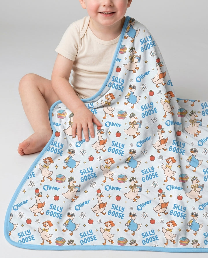 Custom Name Silly Goose Back to School Bamboo Blanket