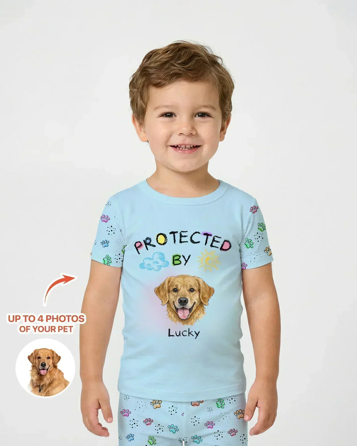 Custom Photo Crayon "Protected By" Bamboo Two Piece Short Sleeve Pajama Set