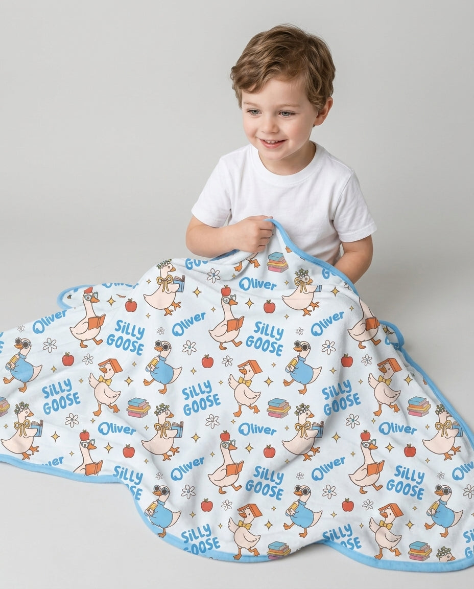 Custom Name Silly Goose Back to School Bamboo Blanket