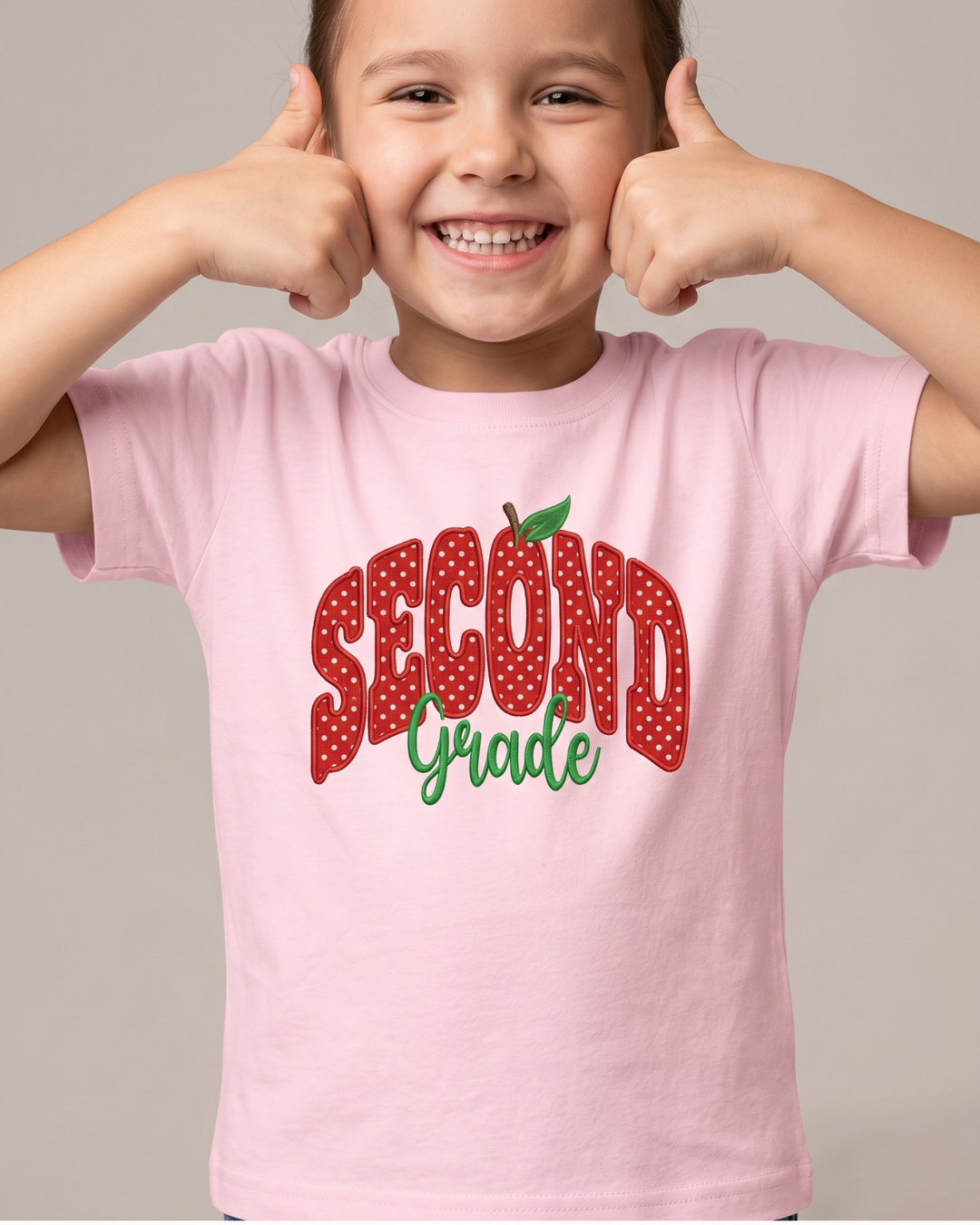 Custom Grade Apple Dot Applique Embroidered Bamboo Crewneck T-Shirt