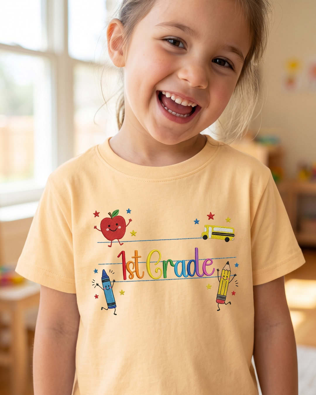 Sweet 1st Grader Embroidered Embroidered Bamboo Crewneck T-Shirt