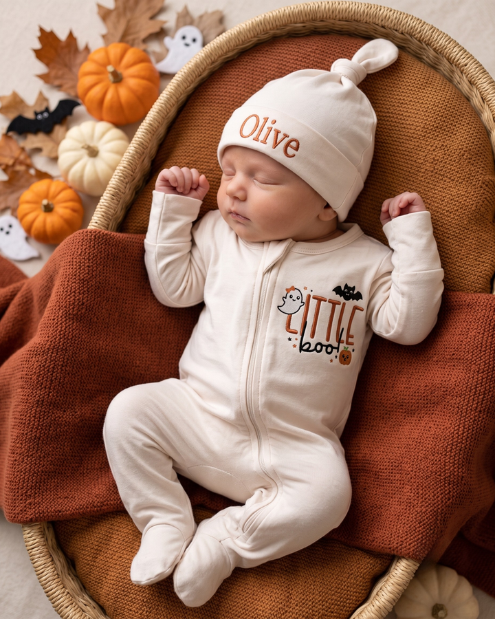 Custom Name Little Boo Embroidered Bamboo Hat