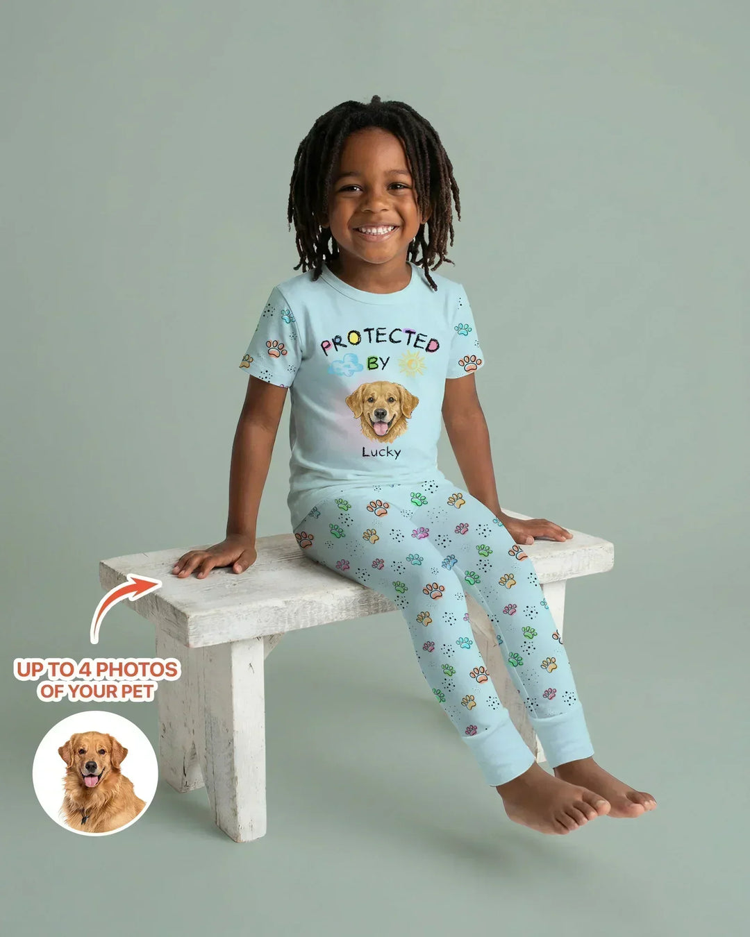 Custom Photo Crayon "Protected By" Bamboo Two Piece Short Sleeve Pajama Set