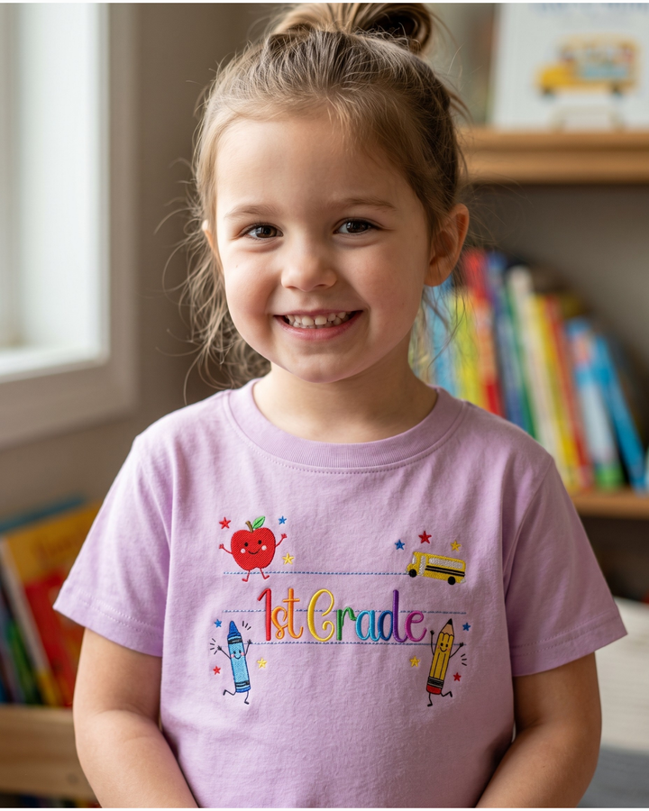 Sweet 1st Grader Embroidered Embroidered Bamboo Crewneck T-Shirt