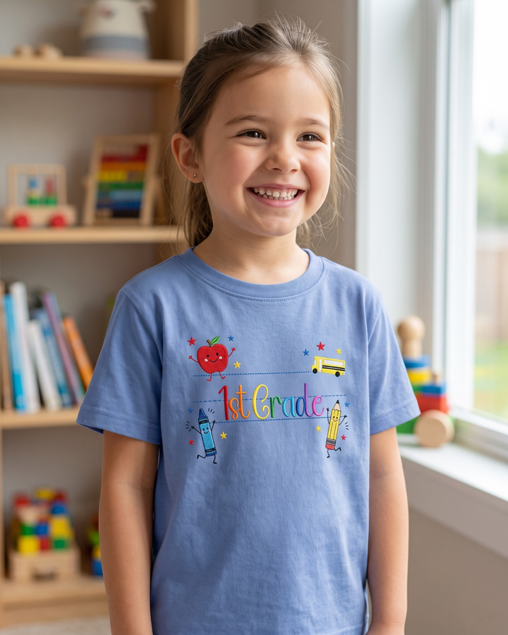 Sweet 1st Grader Embroidered Embroidered Bamboo Crewneck T-Shirt