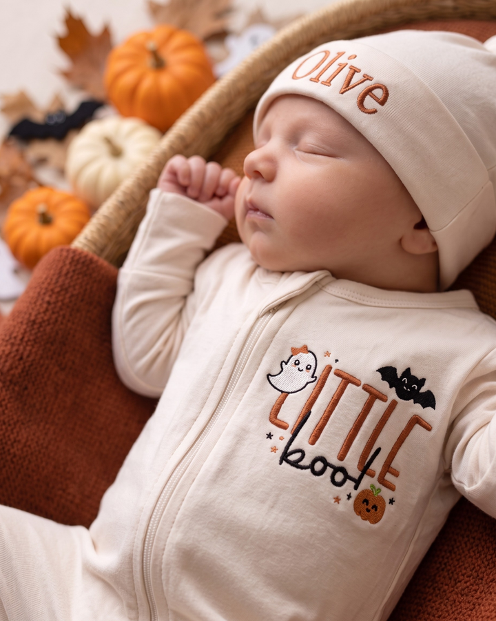 Little Boo Embroidered Bamboo Zipper Footie