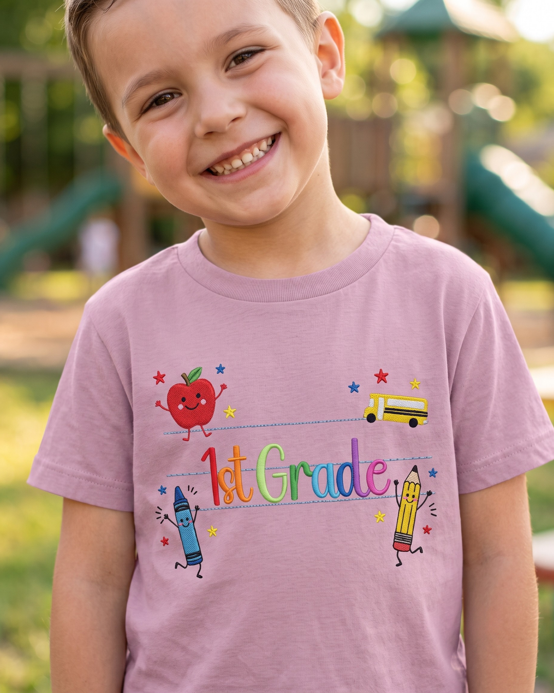 Sweet 1st Grader Embroidered Embroidered Bamboo Crewneck T-Shirt