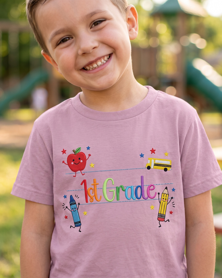 Sweet 1st Grader Embroidered Embroidered Bamboo Crewneck T-Shirt
