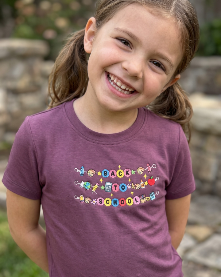 Back to School Icons Charm Embroidered Bamboo Crewneck T-Shirt