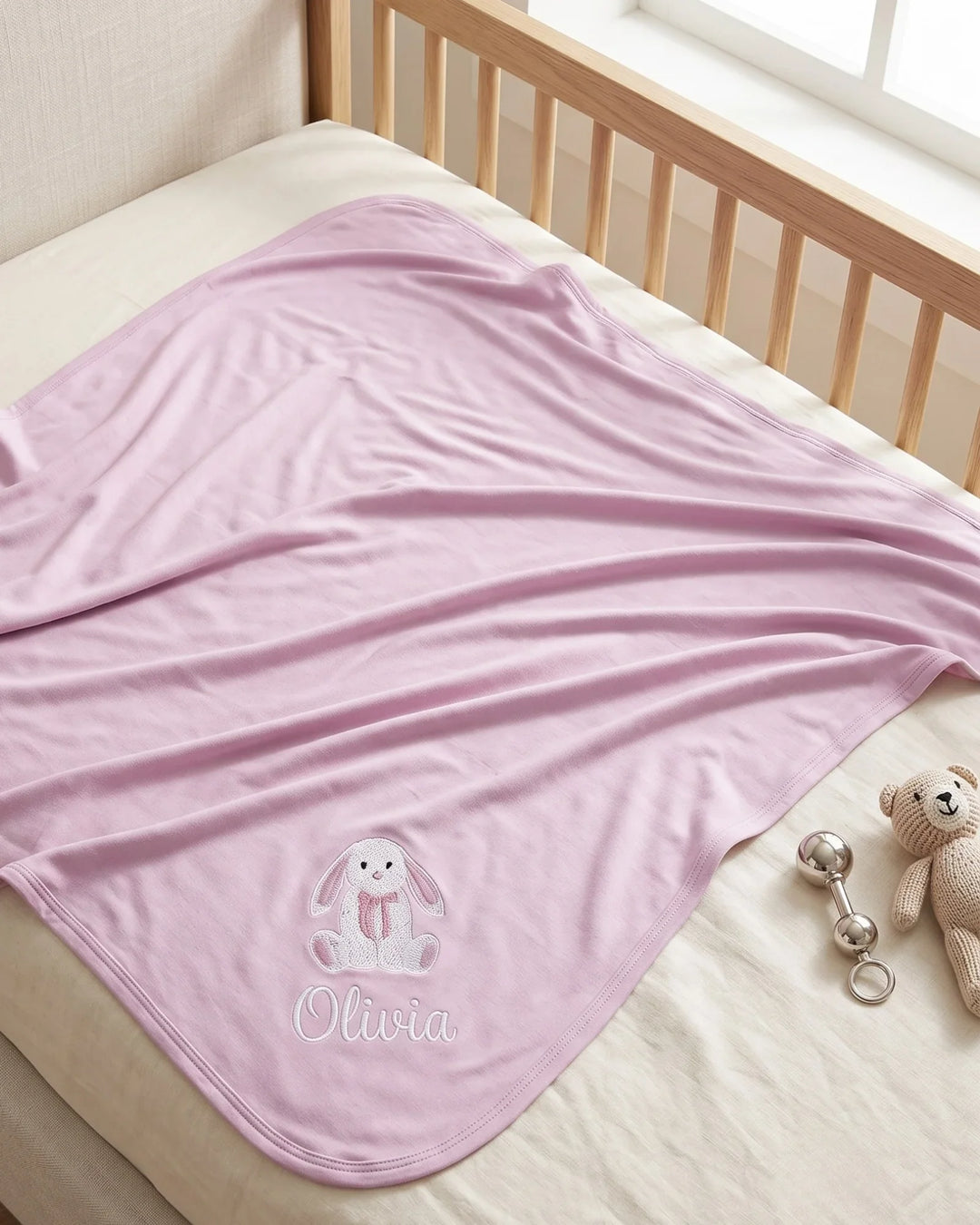 Personalized Bunny Embroidered Bamboo Blanket