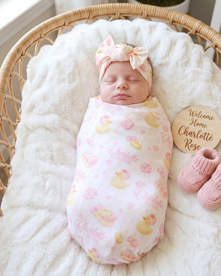 Blushing Duckling Garden Bamboo Swaddle Blanket