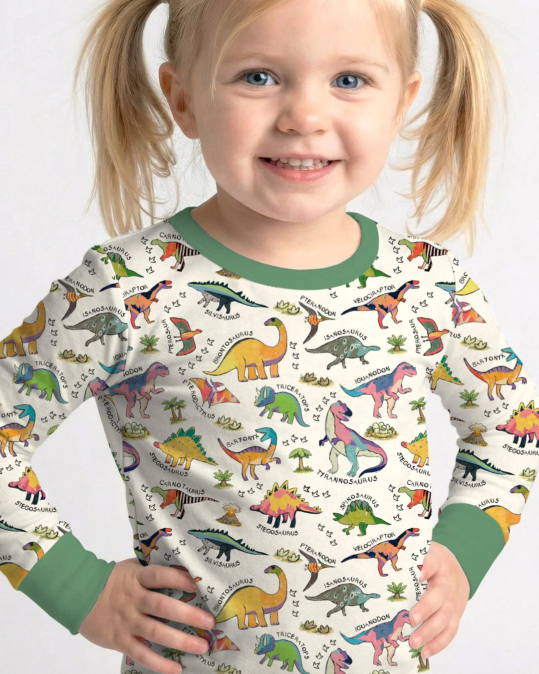 All The Dino Types Bamboo Two Piece Long Sleeve Pajama Set