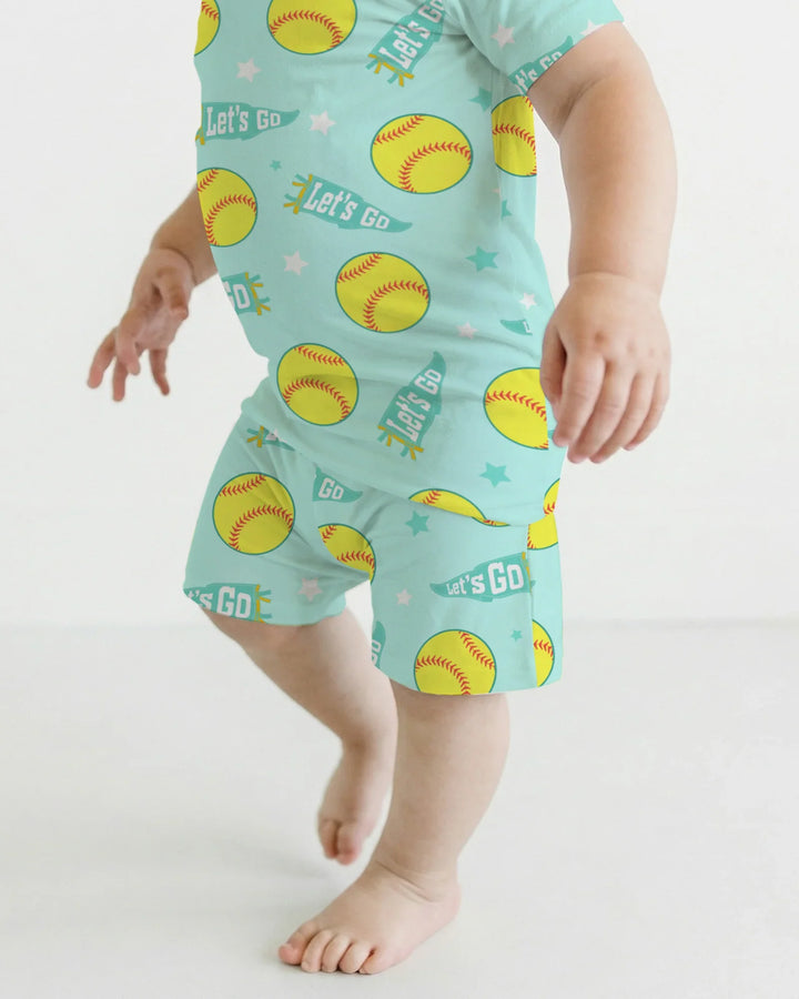 Softball Lovers Bamboo Two Piece Short Sleeve Shorts Pajama Set
