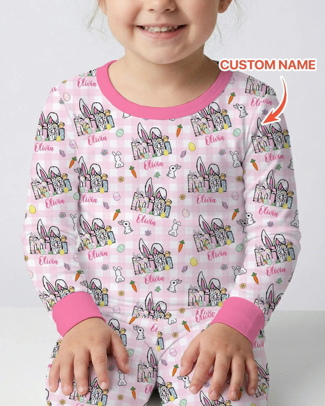 Custom Name Easter Family Matching Bamboo Two Piece Long Sleeve Pajama Set