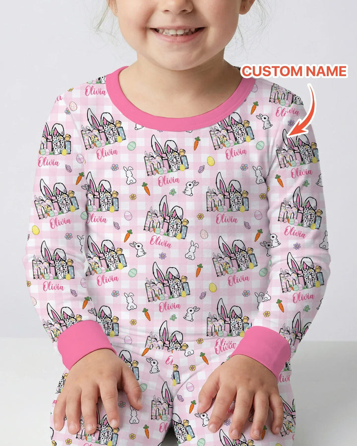 Custom Name Easter Family Matching Bamboo Two Piece Long Sleeve Pajama Set