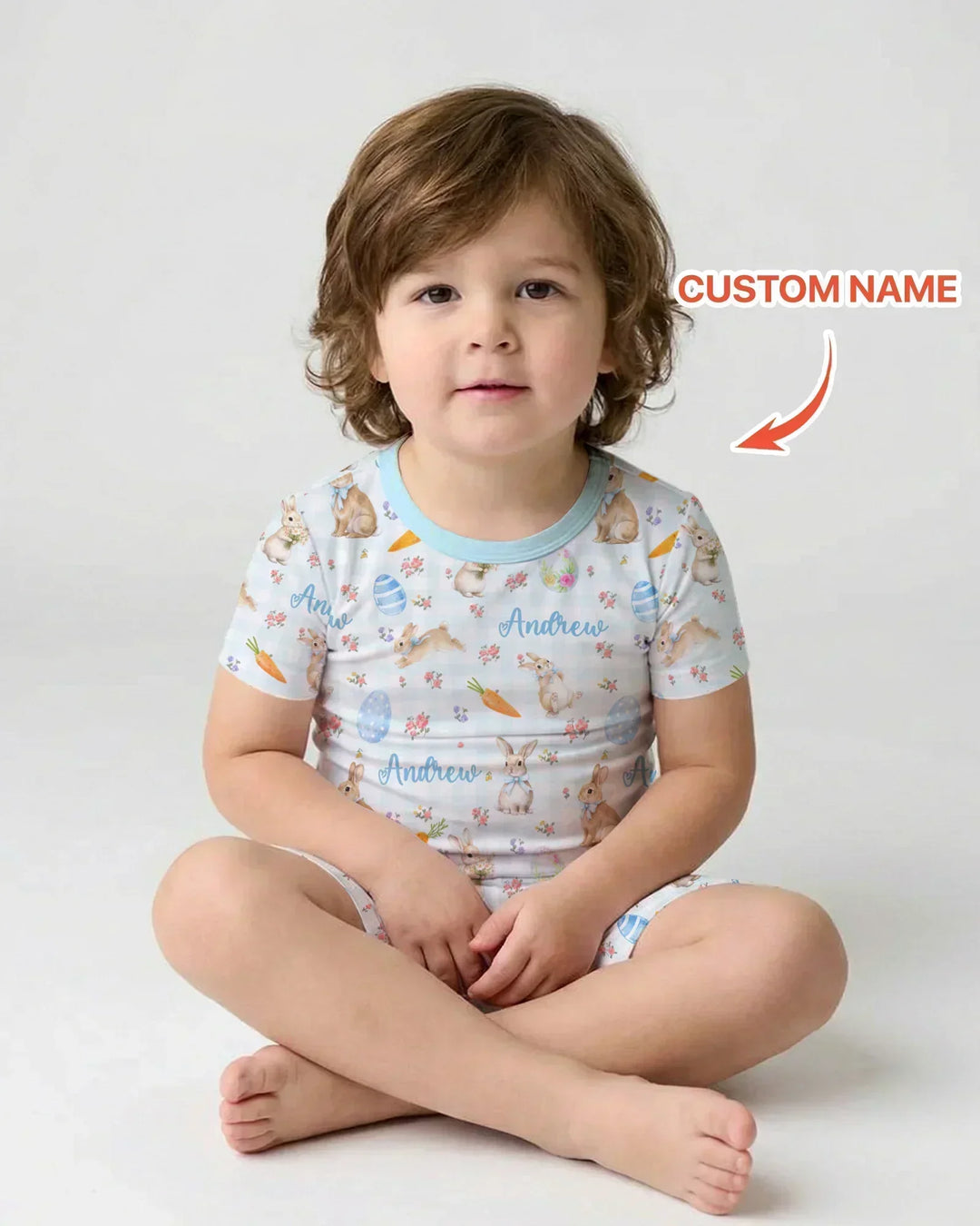 Custom Name Bunny Garden Bamboo Two Piece Short Sleeve Shorts Pajama Set