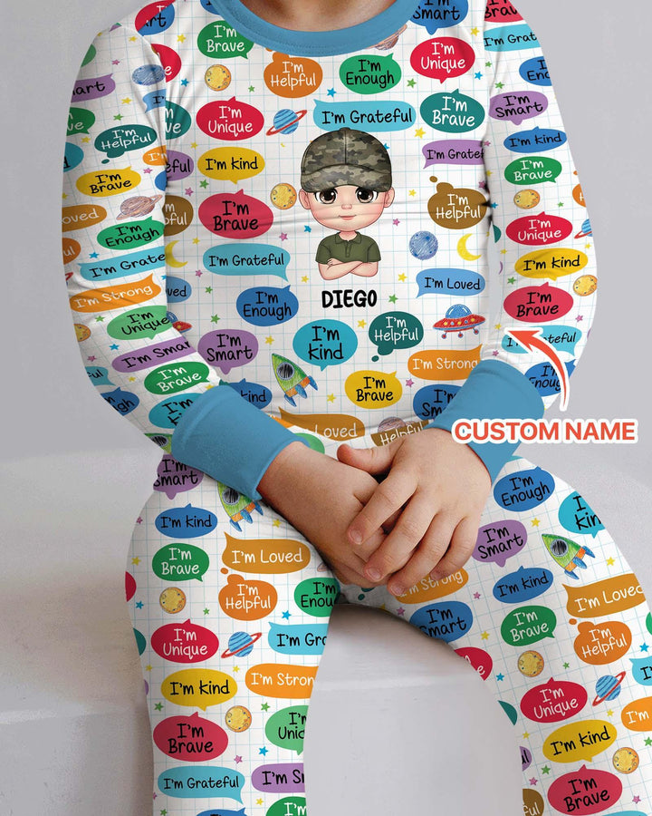 Personalized I'm Kind I'm Brave Bamboo Two Piece Long Sleeve Pajama Set
