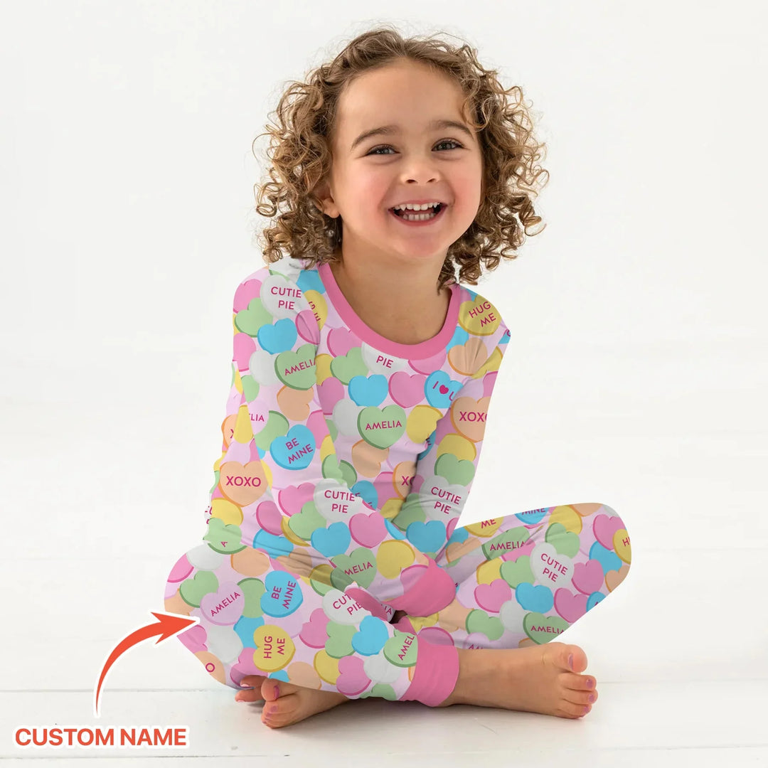 Valentine Candy Crush Family Matching Bamboo Two Piece Long Sleeve Pajama Set
