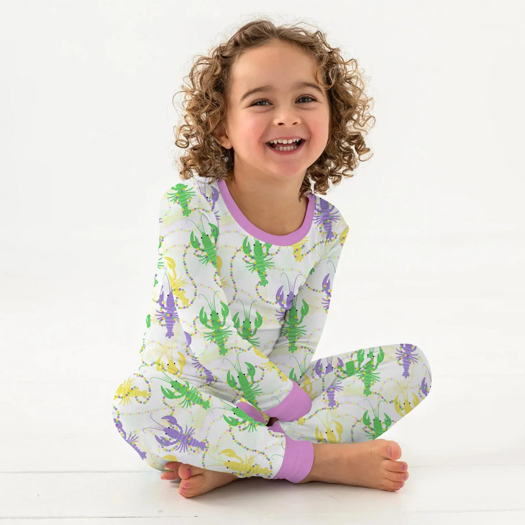 Mardi Gras Crawfish Family Matching Bamboo Two Piece Long Sleeve Pajama Set