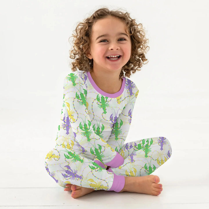 Mardi Gras Crawfish Family Matching Bamboo Two Piece Long Sleeve Pajama Set