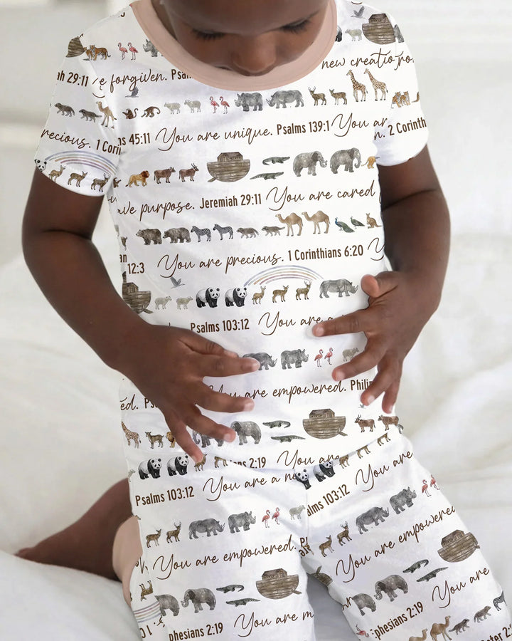 Biblical Noah's Ark Bamboo Two Piece Short Sleeve Pajama Set