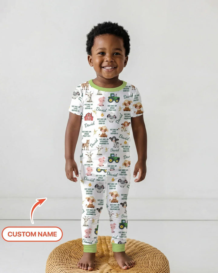Custom Name God Says I Am Farm Animals Bamboo Two Piece Short Sleeve Pajama Set