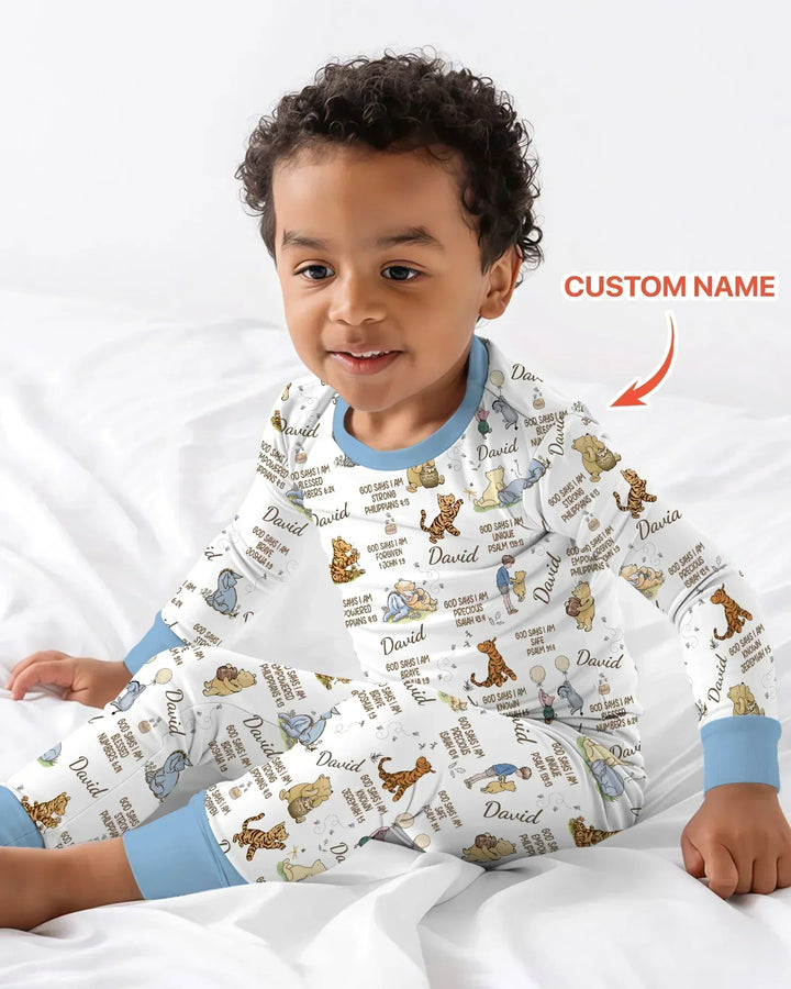 Custom Name God Says I Am Classic Bear Bamboo Two Piece Long Sleeve Pajama Set