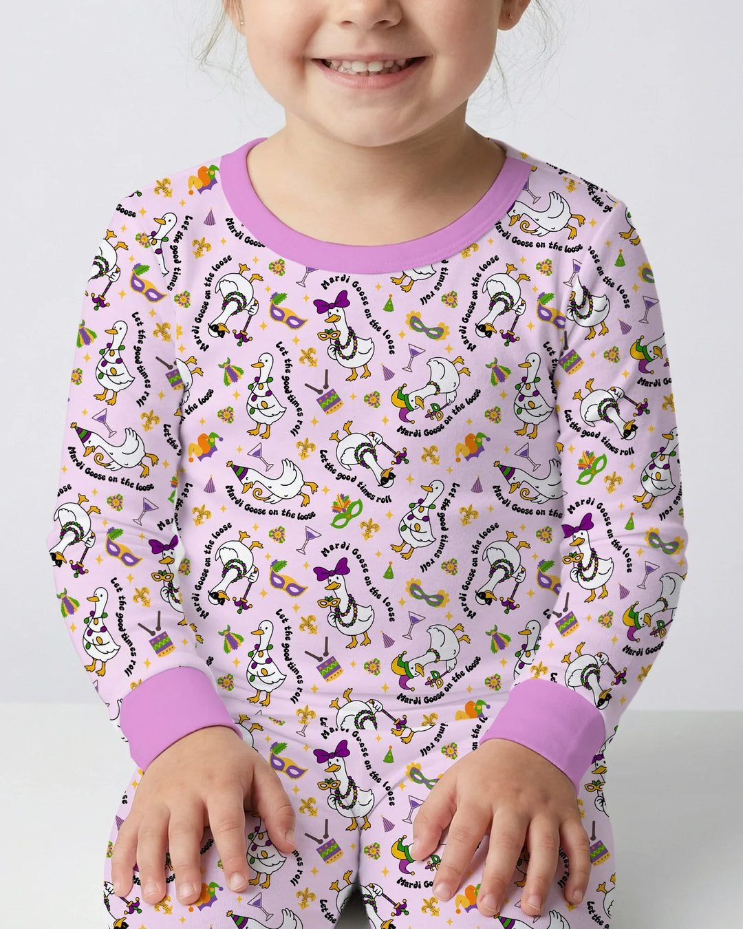 Mardi Gras Silly Goose Bamboo Two Piece Long Sleeve Pajama Set