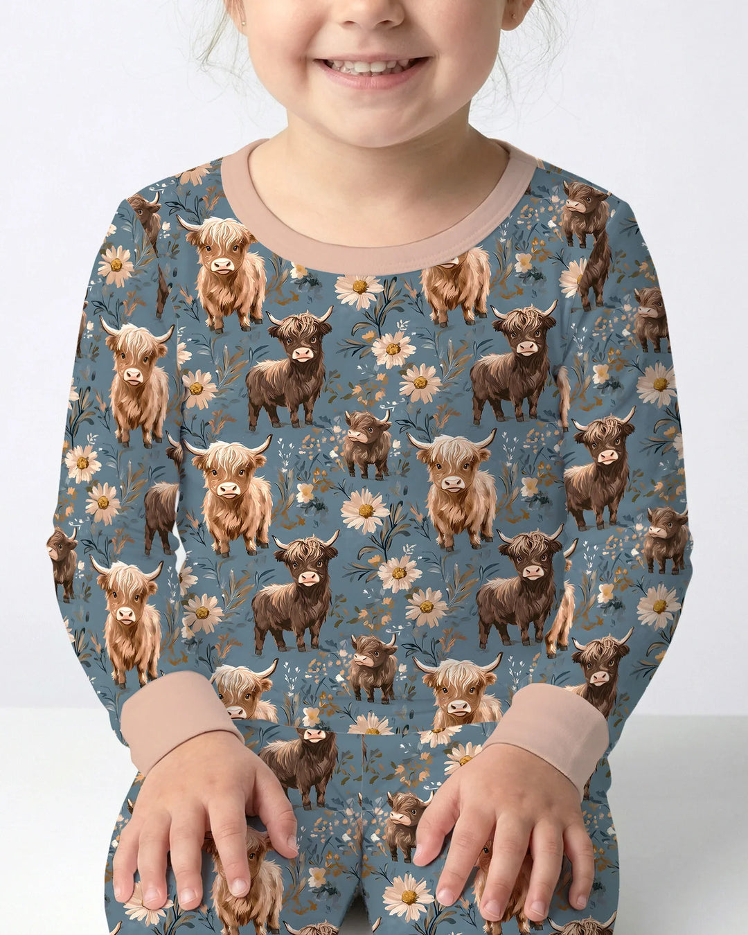 Majestic Highland Cows Family Matching Bamboo Two Piece Long Sleeve Pajama Set