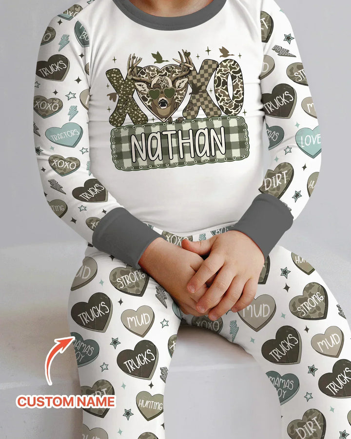 Personalized Hunting Sweethearts Candy Daddy & Me Matching Bamboo Two Piece Long Sleeve Pajama Set