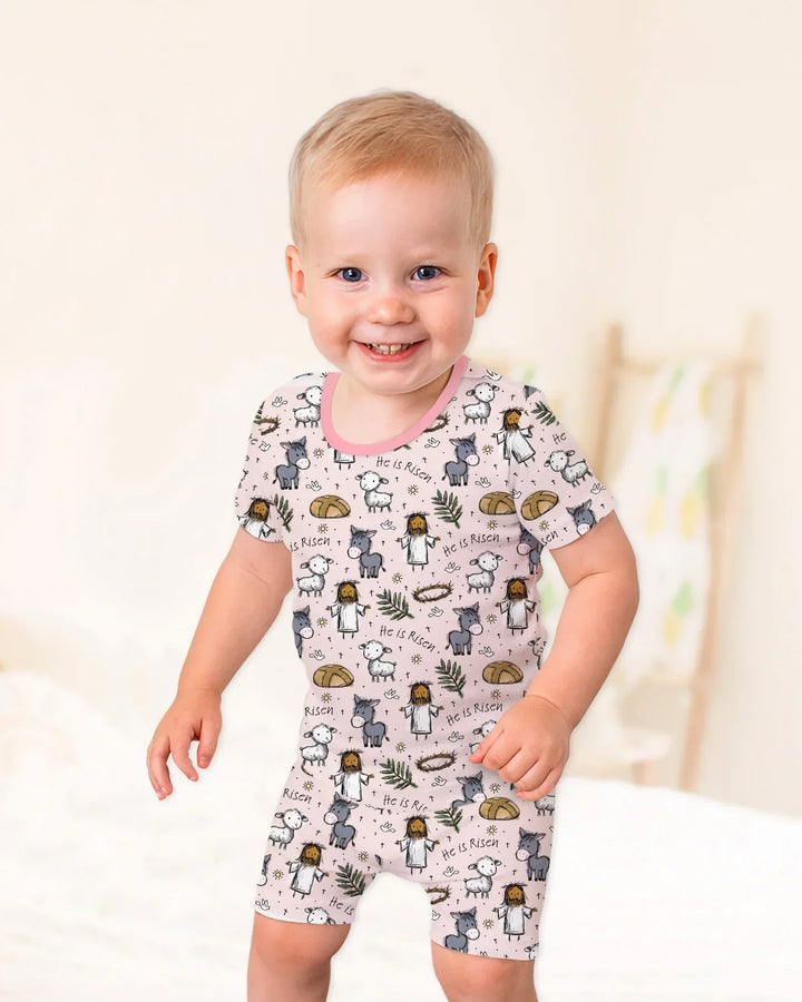 He Is Risen Easter Family Matching Bamboo Two Piece Short Sleeve Shorts Pajama Set