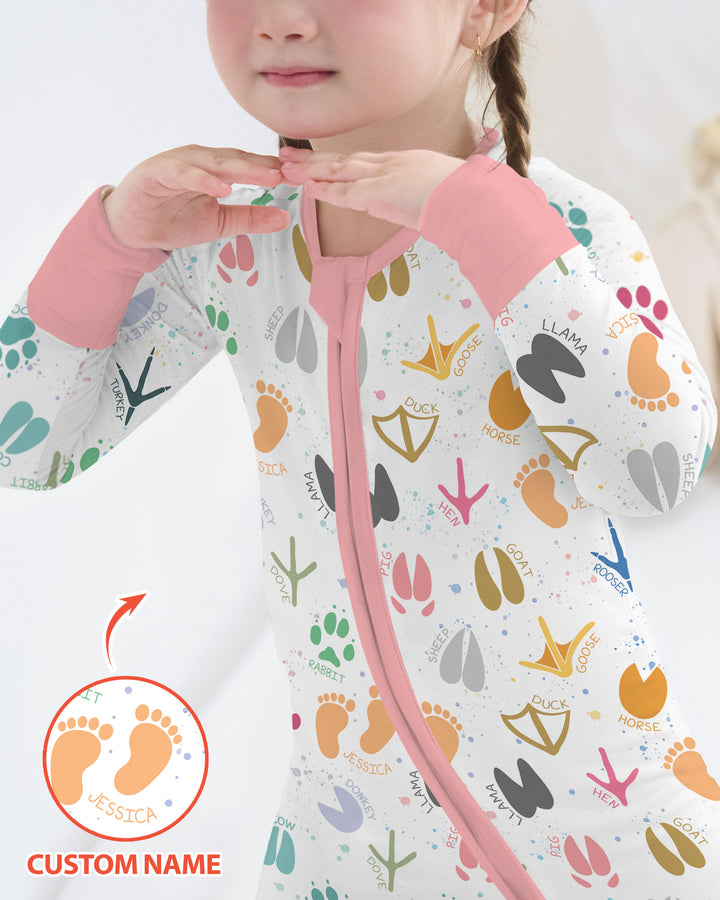 Cute Farm Animal Tracks Custom Name Bamboo Convertible Zippy