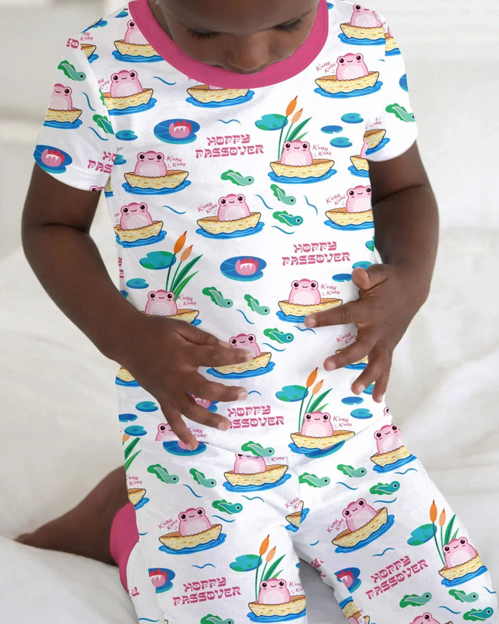 Hoppy Passover Family Matching Bamboo Two Piece Short Sleeve Pajama Set