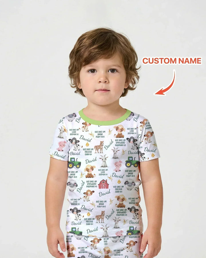 Custom Name God Says I Am Farm Animals Bamboo Two Piece Short Sleeve Shorts Pajama Set