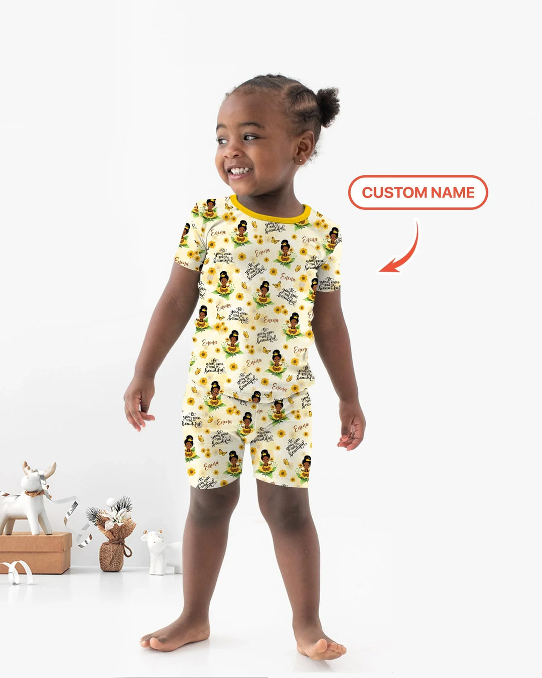 Custom Name Sunflower Queen Bamboo Two Piece Short Sleeve Shorts Pajama Set