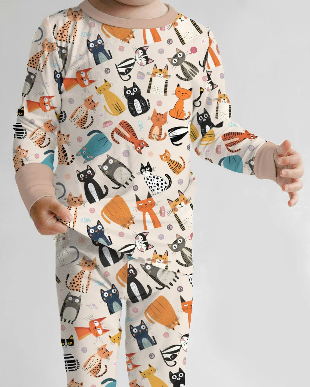 Goofy Mischief Cat Family Matching Bamboo Two Piece Long Sleeve Pajama Set
