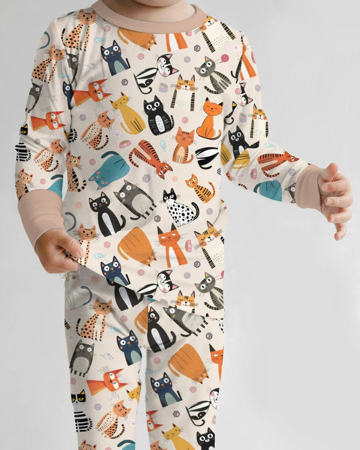 Goofy Mischief Cat Family Matching Bamboo Two Piece Long Sleeve Pajama Set