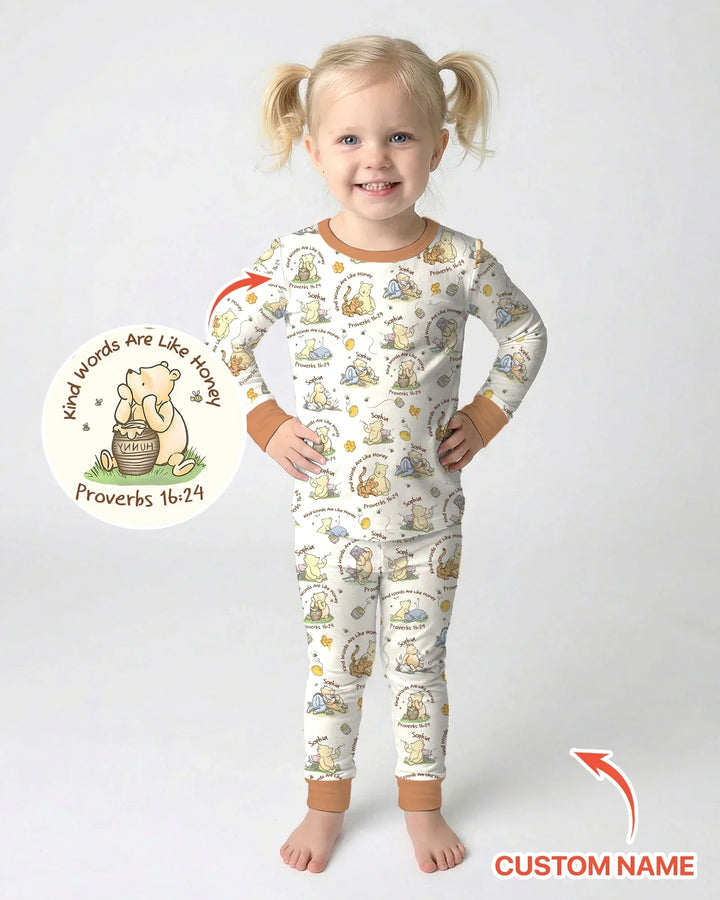 Kind Words Are Like Honey Custom Name Bamboo Two Piece Long Sleeve Pajama Set