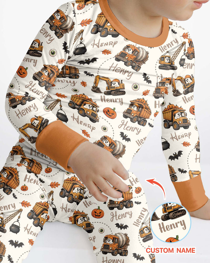 Spooky Trucks Custom Name Bamboo Two Piece Long Sleeve Pajama Set