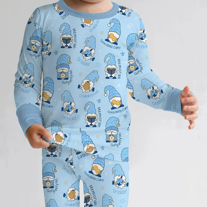 Happy Hanukkah Matching Family Two Piece Long Sleeve Pajama Set , Happy Hanukkah Matching Family Two Piece Long Sleeve Pajama Set - 12-18M / Girl