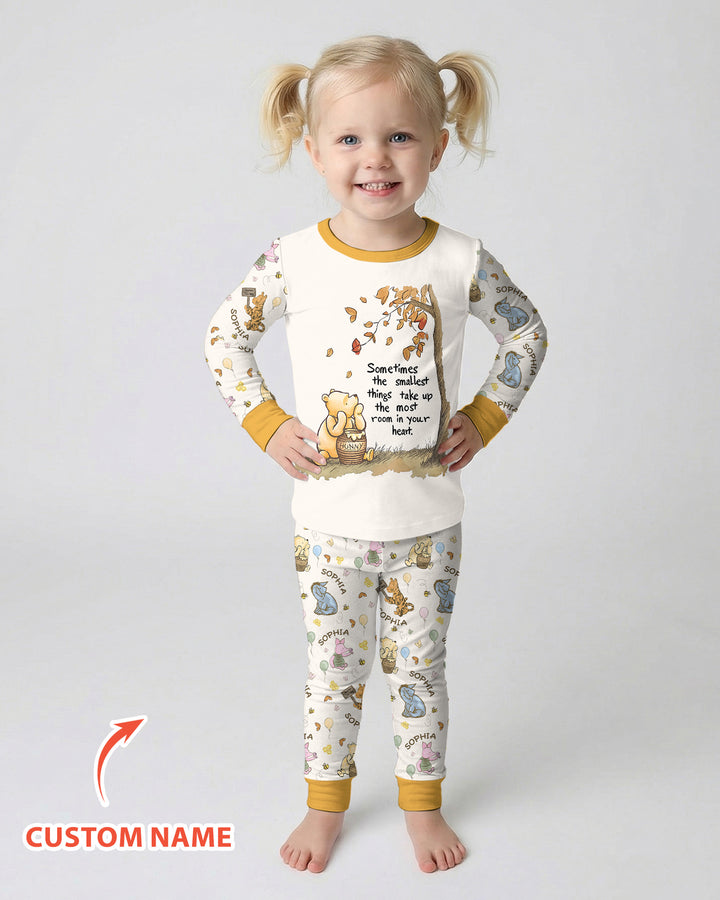 Little Things, Big Love Classic Bear Custom Name Bamboo Two Piece Long Sleeve Pajama Set