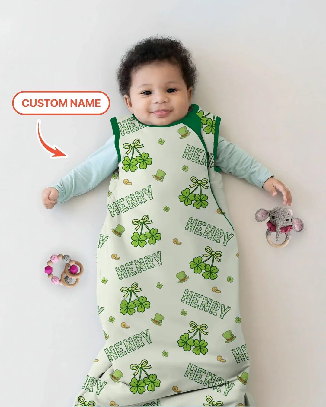 Custom Name Lucky Little Shamrock Bamboo Sleep Bag